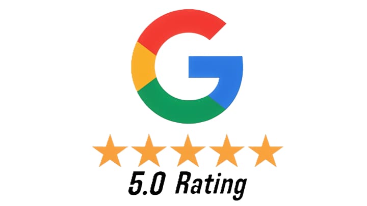 Google 5-star rating badge showing perfect 5.0 score, symbolizing top customer satisfaction and trusted service