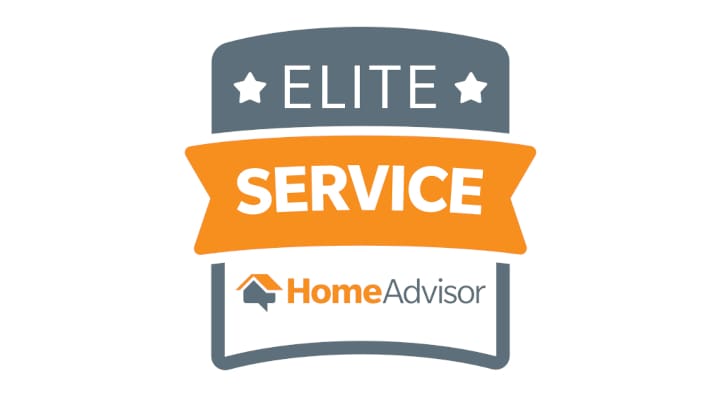 HomeAdvisor Elite Service badge with stars and ribbon, recognizing top-rated garage door professionals for quality service